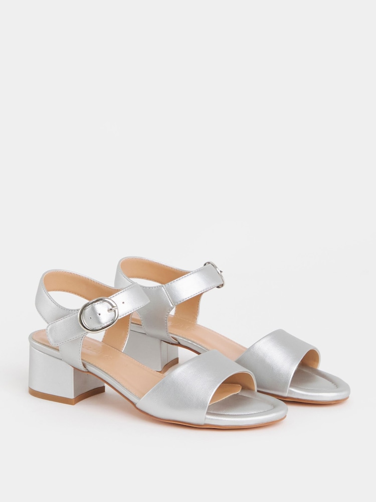 JD Williams Silver Wide Fit Two Part Block Heel Sandals - Image 2 of 4