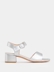 JD Williams Silver Wide Fit Two Part Block Heel Sandals - Image 3 of 4