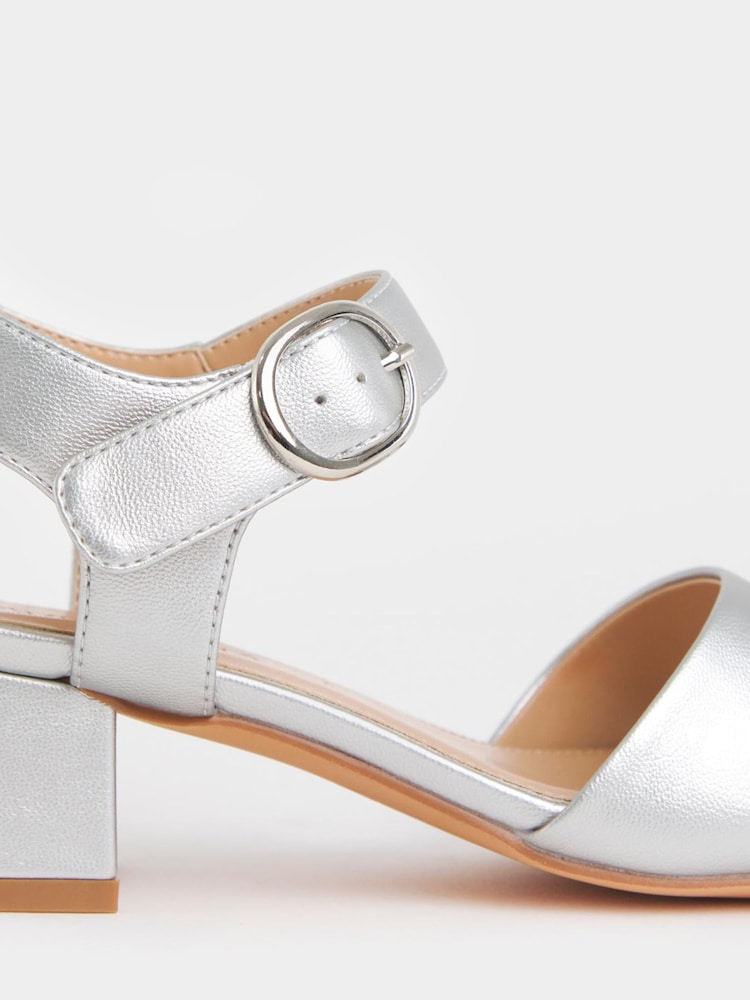 JD Williams Silver Wide Fit Two Part Block Heel Sandals - Image 4 of 4
