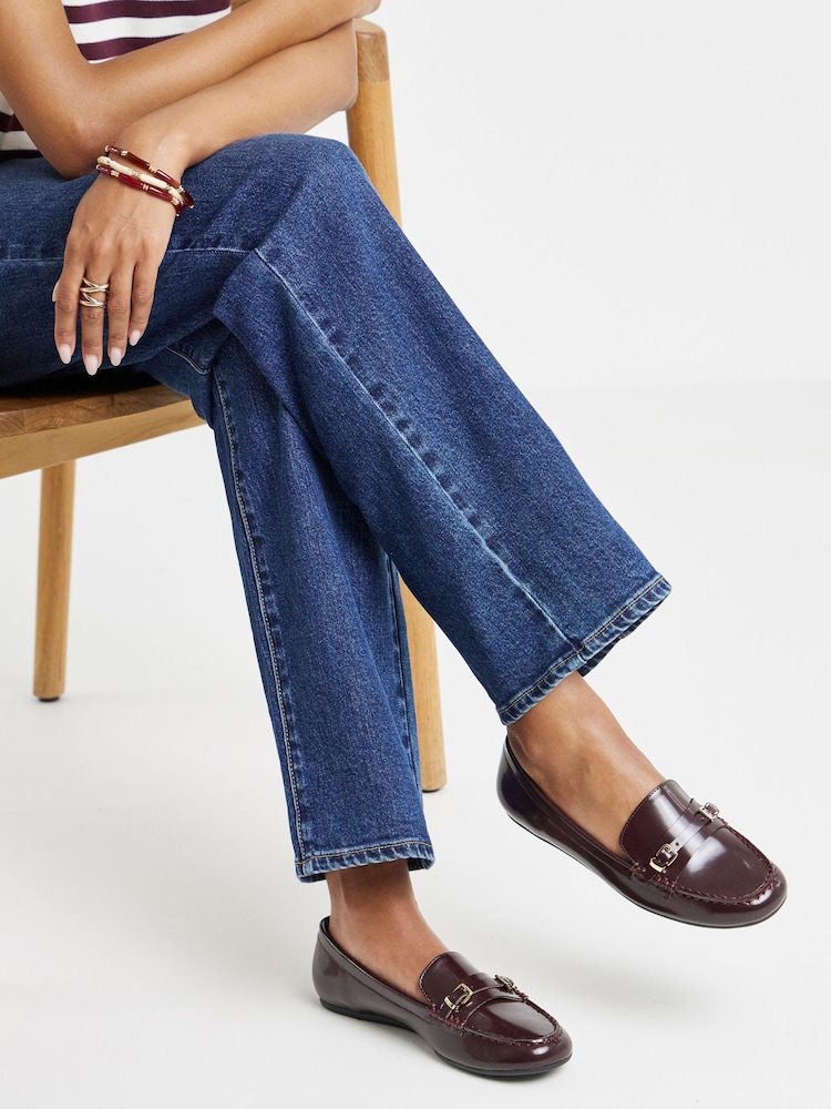 JD Williams Red Wide Fit Buckle Detail Loafers - Image 1 of 4