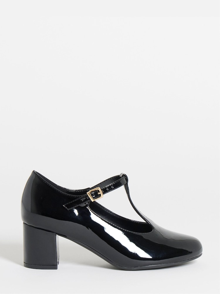 JD Williams Black Wide Fit T Bar Block Heel Shoes - Image 2 of 4