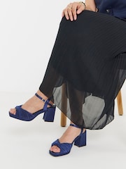 JD Williams Blue Extra Wide Fit Pleated Two Part Heels - Image 1 of 4