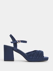 JD Williams Blue Extra Wide Fit Pleated Two Part Heels - Image 2 of 4