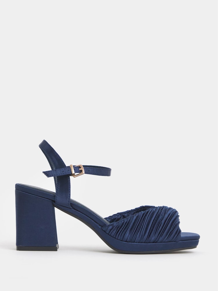JD Williams Blue Extra Wide Fit Pleated Two Part Heels - Image 2 of 4 JD Williams Blue Extra Wide Fit Pleated Two Part Heels - Image 2 of 4