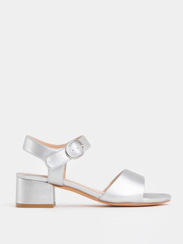 JD Williams Silver Two Part Block Heel Sandals - Image 4 of 4 JD Williams Silver Two Part Block Heel Sandals - Image 4 of 4