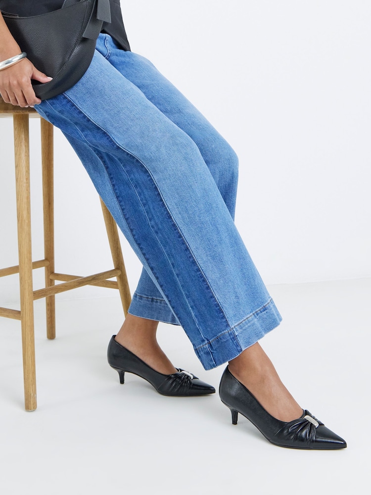 JD Williams Black Wide Fit Hardware Detail Court Shoes - Image 1 of 4