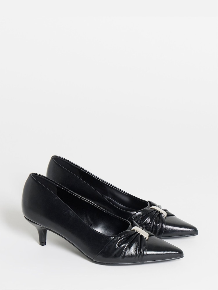 JD Williams Black Wide Fit Hardware Detail Court Shoes - Image 2 of 4