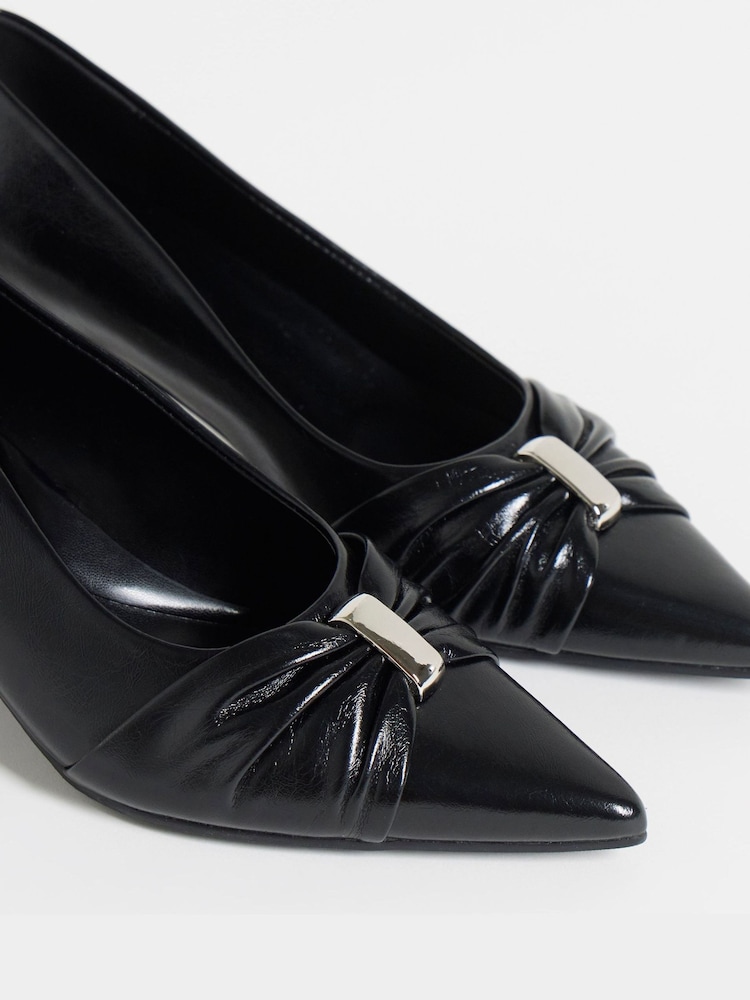 JD Williams Black Wide Fit Hardware Detail Court Shoes - Image 4 of 4