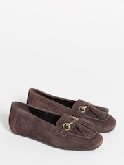 JD Williams Brown Extra Wide Fit Tassle Detail Flat Loafers - Image 3 of 4