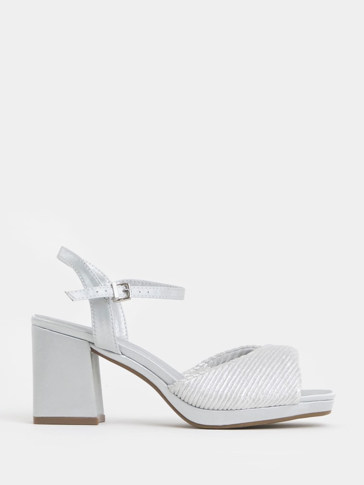 JD Williams Silver Extra Wide Fit Pleated Two Part Heels - Image 2 of 4 JD Williams Silver Extra Wide Fit Pleated Two Part Heels - Image 2 of 4