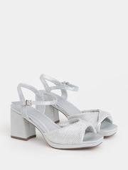 JD Williams Silver Extra Wide Fit Pleated Two Part Heels - Image 3 of 4