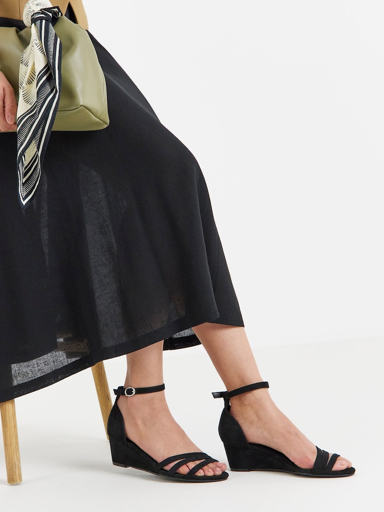 JD Williams Black Wide Fit Wedge Two Part Heels - Image 1 of 4 JD Williams Black Wide Fit Wedge Two Part Heels - Image 1 of 4
