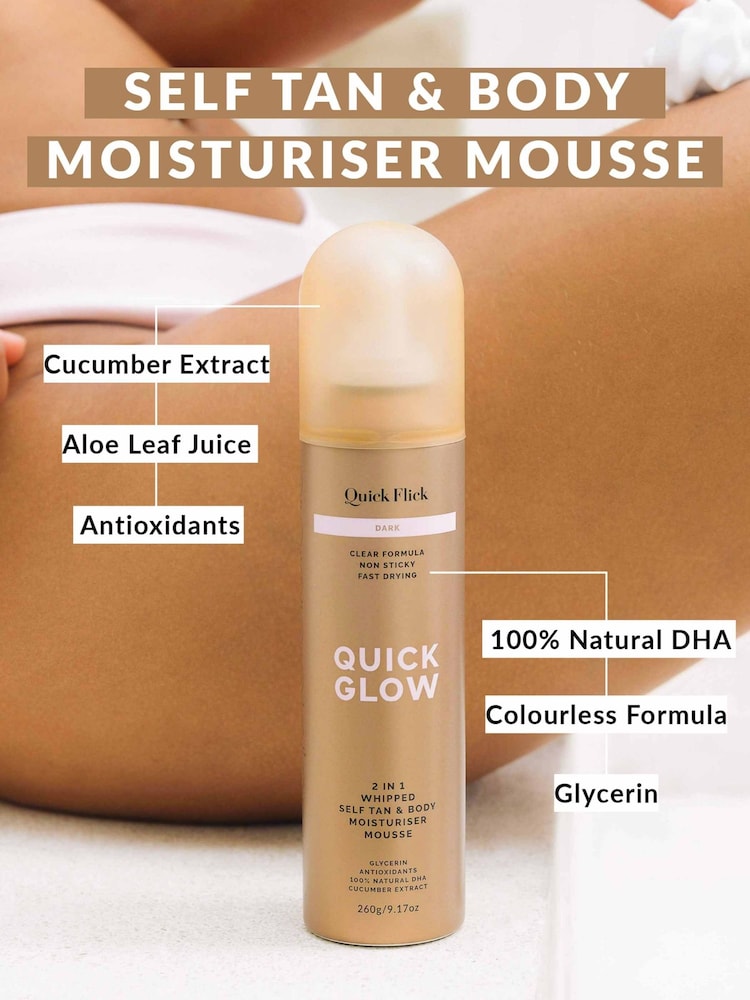 Quick Flick Glow Dark Whipped Tan Body Moisturiser Mousse - Image 2 of 7 Quick Flick Glow Dark Whipped Tan Body Moisturiser Mousse - Image 2 of 7