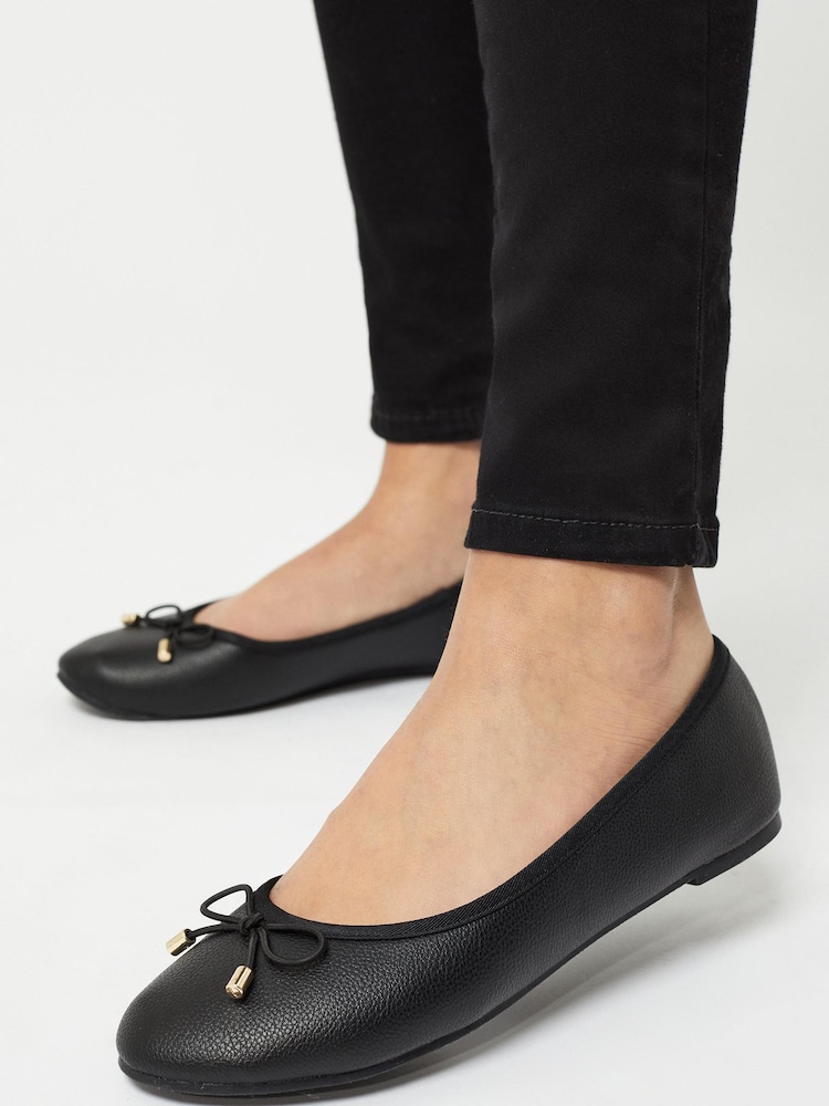 Lipsy Black Faux Leather Metal Bow School Ballet Pump - Image 1 of 4 Lipsy Black Faux Leather Metal Bow School Ballet Pump - Image 1 of 4