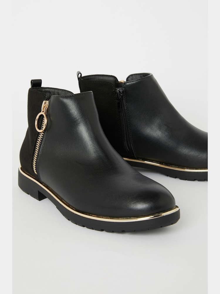 Lipsy Black Zip Flat Ankle Boot - Leather Look - Image 1 of 6