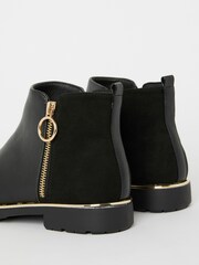 Lipsy Black Zip Flat Ankle Boot - Leather Look - Image 2 of 6
