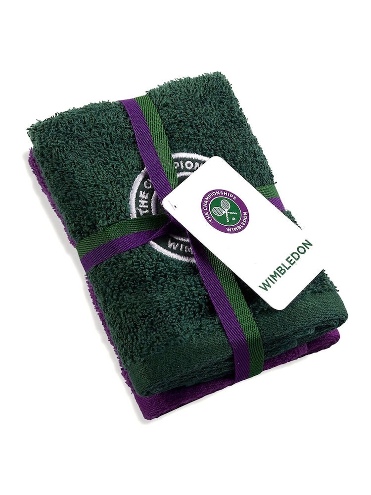 Christy Green Purple Wimbledon Embroidered Cotton Face Cloth Towel Pack - Image 1 of 4
