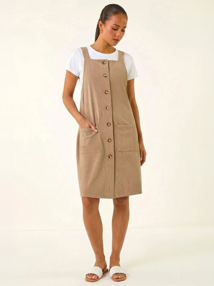 Roman Natural Petite Corduroy Pinny Dress - Image 2 of 4 Roman Natural Petite Corduroy Pinny Dress - Image 2 of 4