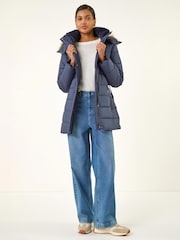 Roman Blue Faux Fur Padded Belt Coat - Image 2 of 4