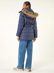 Roman Blue Faux Fur Padded Belt Coat - Image 3 of 4