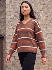 Roman Brown Stripe Fluffy Knit Jumper - Image 1 of 4