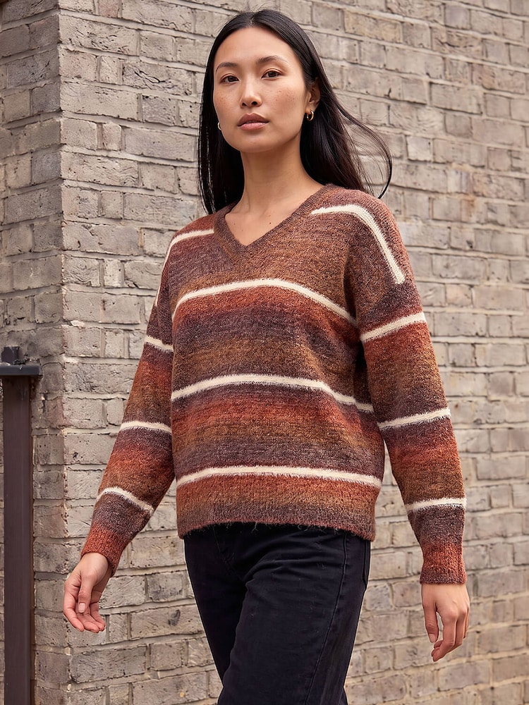 Roman Brown Stripe Fluffy Knit Jumper - Image 1 of 4