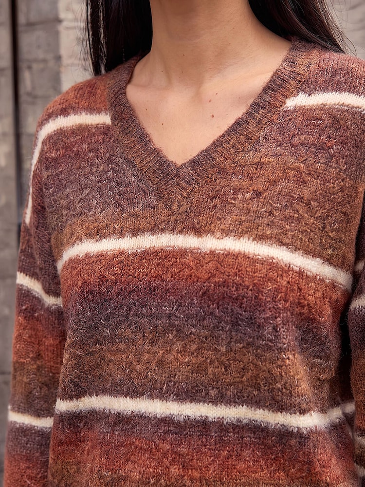 Roman Brown Stripe Fluffy Knit Jumper - Image 4 of 4