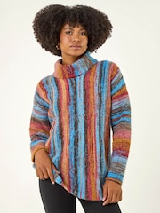 Roman Brown Space Dye Roll Neck Knit Jumper - Image 1 of 4