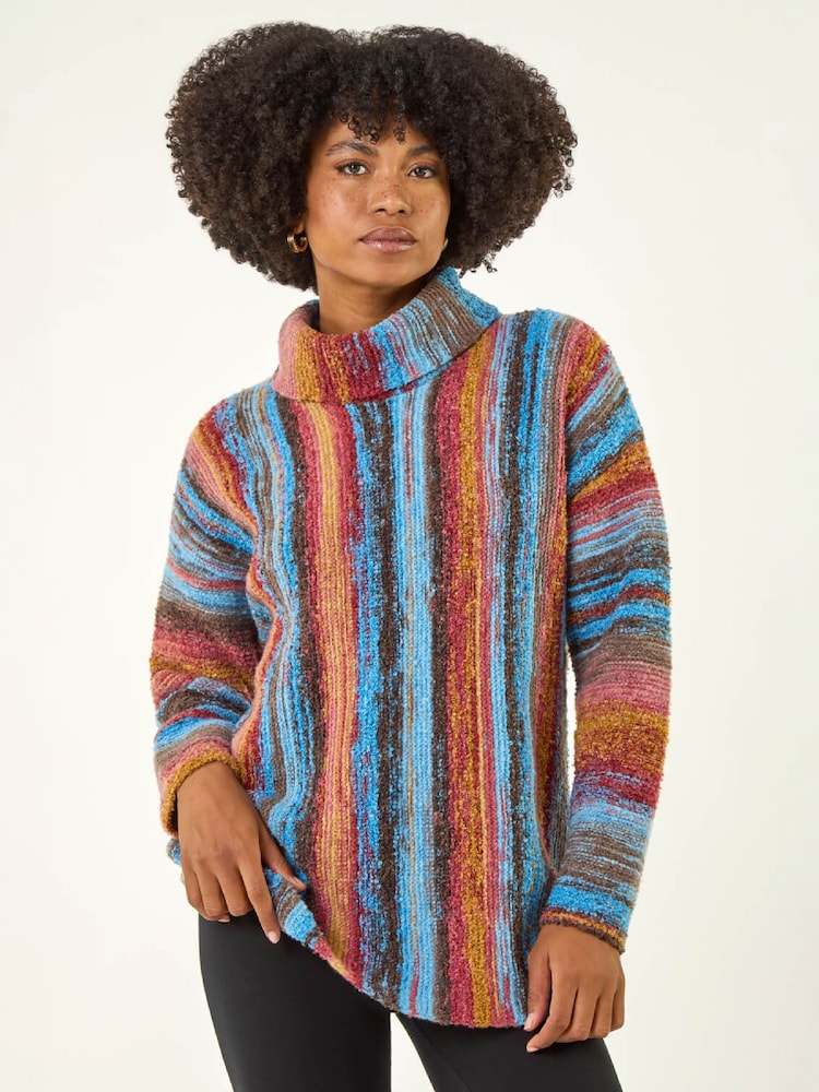Roman Brown Space Dye Roll Neck Knit Jumper - Image 1 of 4 Roman Brown Space Dye Roll Neck Knit Jumper - Image 1 of 4