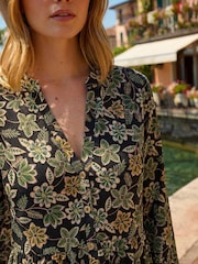 Roman Green Floral Print Button Stretch Dress - Image 4 of 4