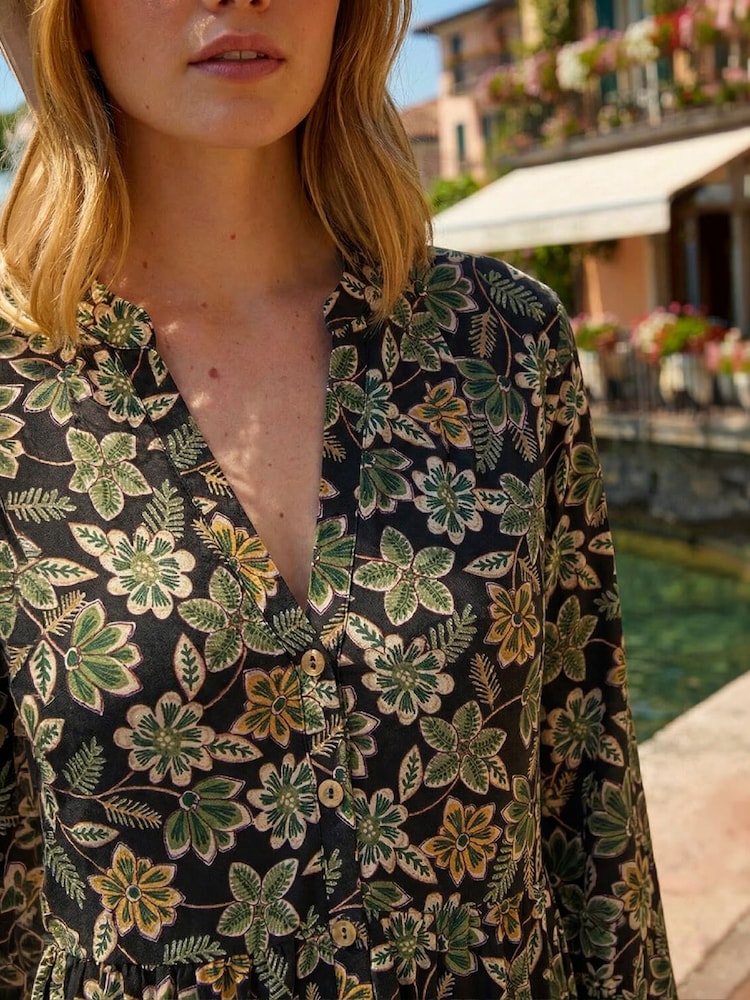 Roman Green Floral Print Button Stretch Dress - Image 4 of 4 Roman Green Floral Print Button Stretch Dress - Image 4 of 4