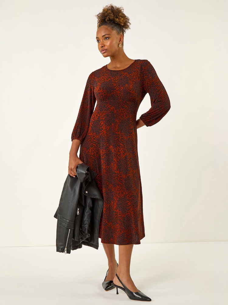 Roman Red Speckled A-Line Stretch Midi Dress - Image 1 of 4 Roman Red Speckled A-Line Stretch Midi Dress - Image 1 of 4