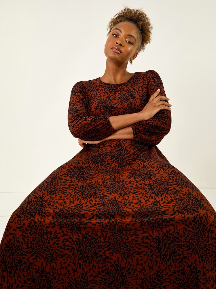 Roman Red Speckled A-Line Stretch Midi Dress - Image 2 of 4 Roman Red Speckled A-Line Stretch Midi Dress - Image 2 of 4