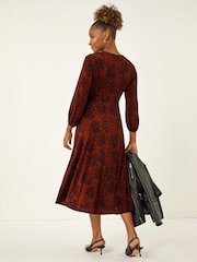 Roman Red Speckled A-Line Stretch Midi Dress - Image 3 of 4