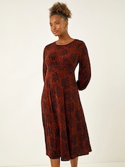 Roman Red Speckled A-Line Stretch Midi Dress - Image 4 of 4