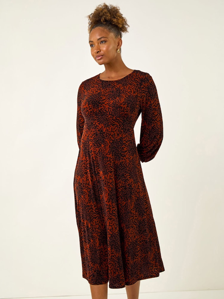 Roman Red Speckled A-Line Stretch Midi Dress - Image 4 of 4 Roman Red Speckled A-Line Stretch Midi Dress - Image 4 of 4