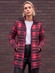 Roman Red Check Print Quilted Puffer Coat - Image 1 of 4