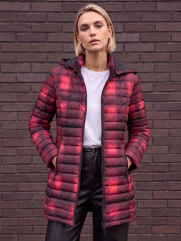 Roman Red Check Print Quilted Puffer Coat - Image 1 of 4 Roman Red Check Print Quilted Puffer Coat - Image 1 of 4