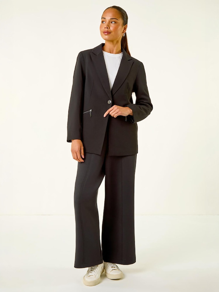 Roman Black Petite Zip Pocket Stretch Blazer - Image 2 of 4 Roman Black Petite Zip Pocket Stretch Blazer - Image 2 of 4