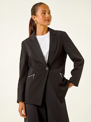 Roman Black Petite Zip Pocket Stretch Blazer - Image 4 of 4