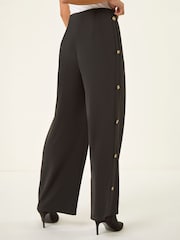 Roman Black Petite Button Detail Stretch Trousers - Image 3 of 4