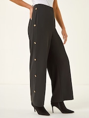 Roman Black Petite Button Detail Stretch Trousers - Image 4 of 4