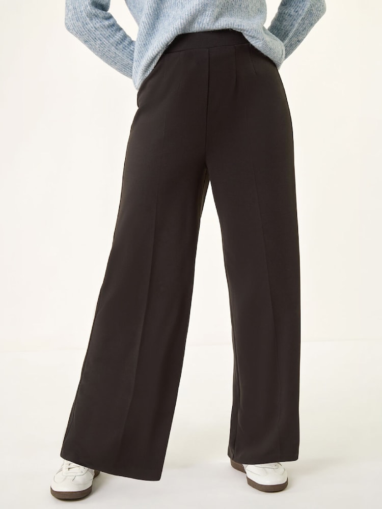 Roman Black Wide Leg Ponte Stretch Trousers - Image 1 of 4 Roman Black Wide Leg Ponte Stretch Trousers - Image 1 of 4