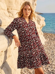 Roman Red Floral Print Buttoned Dress - Image 1 of 4