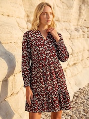 Roman Red Floral Print Buttoned Dress - Image 2 of 4