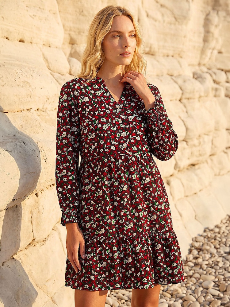 Roman Red Floral Print Buttoned Dress - Image 2 of 4