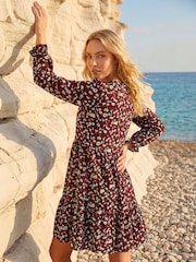 Roman Red Floral Print Buttoned Dress - Image 3 of 4