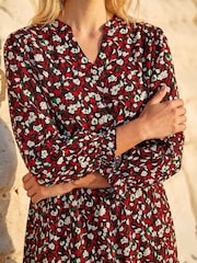 Roman Red Floral Print Buttoned Dress - Image 4 of 4
