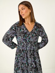 Roman Black Floral Print Lace Trim Dress - Image 4 of 4