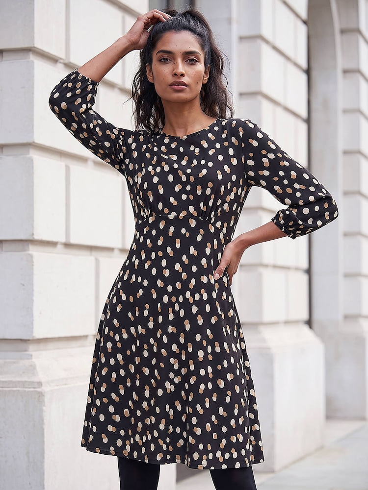 Roman Brown Speckled Print Stretch Dress - Image 1 of 4